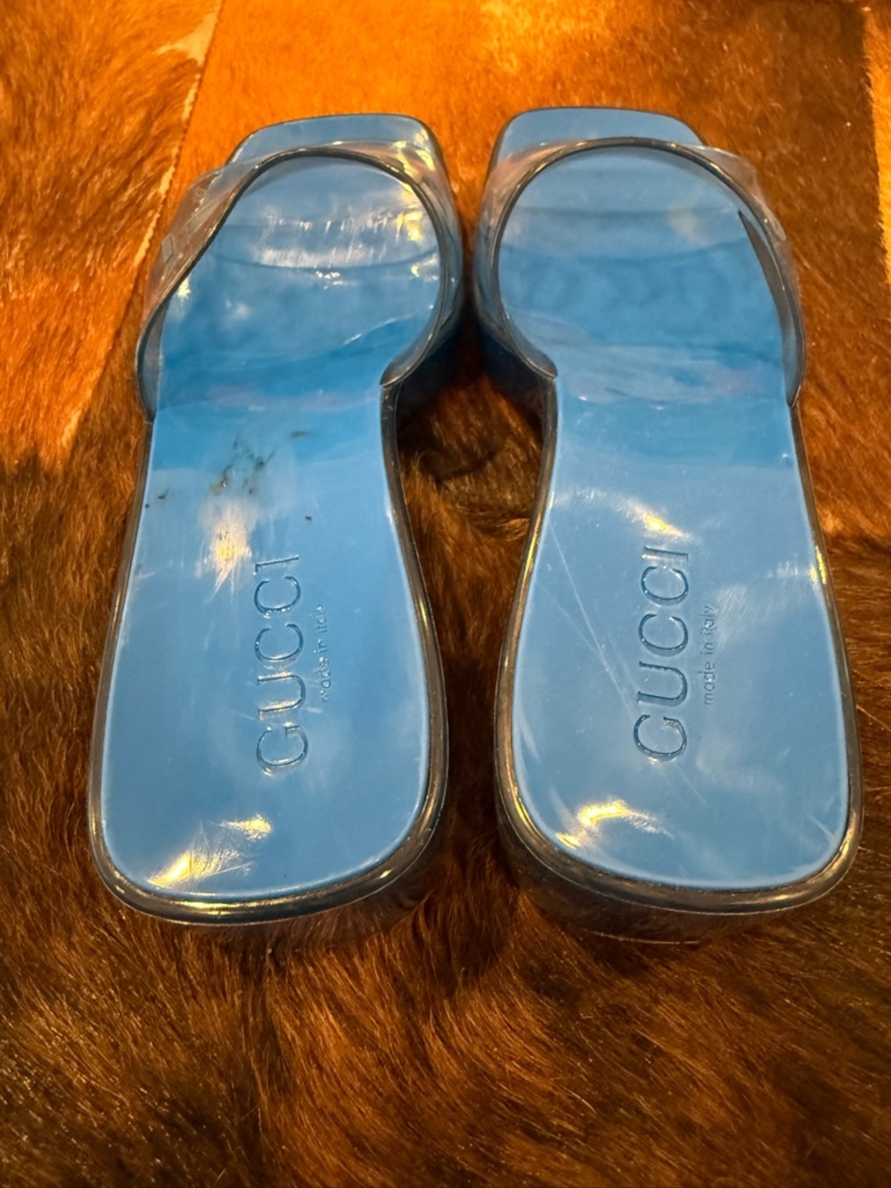 Gucci Blue Rubber Heeled Slide Sandals - Picture 5 of 8